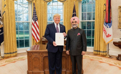 ਅਮਰੀਕੀ ਰਾਸ਼ਟਰਪਤੀ ਨੇ ਭਾਰਤ-ਅਮਰੀਕਾ ਸਬੰਧਾਂ ਨੂੰ ਮਜ਼ਬੂਤ ਕਰਨ ਵਿੱਚ ਸੰਧੂ ਦੀ ਭੂਮਿਕਾ ਦੀ ਕੀਤੀ ਸ਼ਲਾਘਾ 